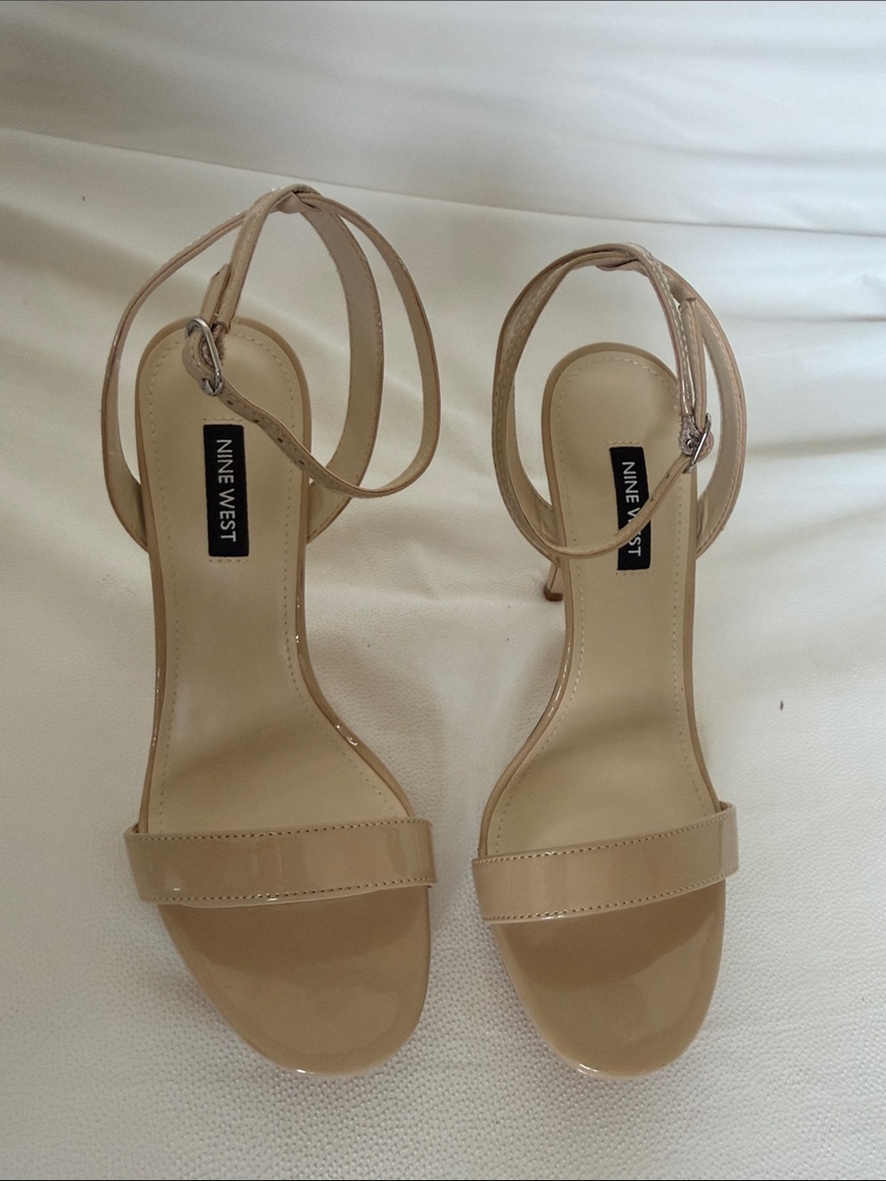 Nine West Nude Patent Open-Toe Ankle-Strap Heels